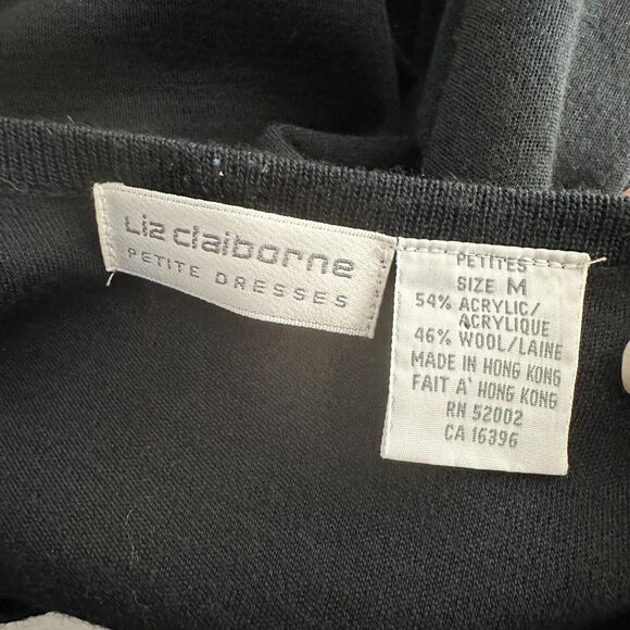 Liz Claiborne Black Henley V-Style Half Button 3/4 Sleeve Wool Dress M - Picture 7 of 11